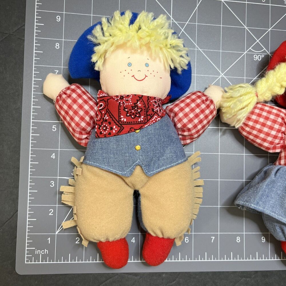 Lot of 2 Eden Toys Cowboy and Cowgirl Plush Doll Stuffed Animal set 9in - Picture 3 of 11